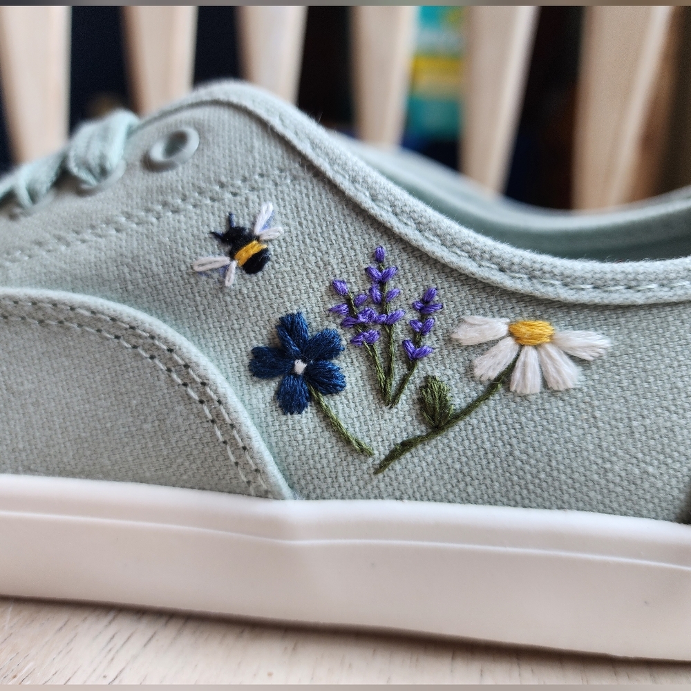 Hand Embroidered Time & Tru Green Canvas Sneakers - 8 - Picture 2 of 6